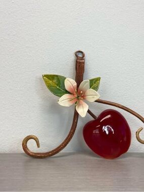 1960s Studio Crafted MCM Glass Art Red Apple Sun-Catcher